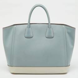 Pre Owned Prada Light Blue/White Saffiano Lux Leather Large Shopper Tote