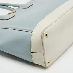 Pre Owned Prada Light Blue/White Saffiano Lux Leather Large Shopper Tote