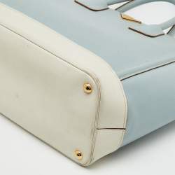Pre Owned Prada Light Blue/White Saffiano Lux Leather Large Shopper Tote