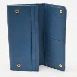 Pre Owned Prada Blue Saffiano Lux Leather Flap Continental Wallet