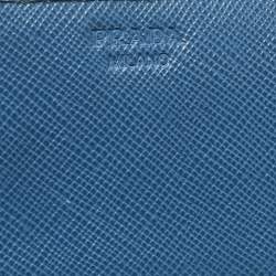 Pre Owned Prada Blue Saffiano Lux Leather Flap Continental Wallet