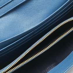 Pre Owned Prada Blue Saffiano Lux Leather Flap Continental Wallet