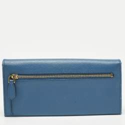 Pre Owned Prada Blue Saffiano Lux Leather Flap Continental Wallet