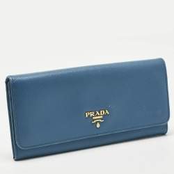 Pre Owned Prada Blue Saffiano Lux Leather Flap Continental Wallet
