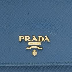 Pre Owned Prada Blue Saffiano Lux Leather Flap Continental Wallet