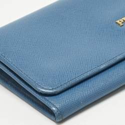 Pre Owned Prada Blue Saffiano Lux Leather Flap Continental Wallet