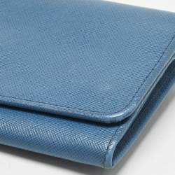 Pre Owned Prada Blue Saffiano Lux Leather Flap Continental Wallet
