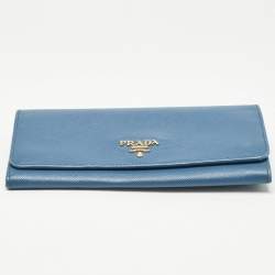 Pre Owned Prada Blue Saffiano Lux Leather Flap Continental Wallet