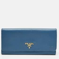 Pre Owned Prada Blue Saffiano Lux Leather Flap Continental Wallet