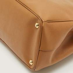 Pre Owned Prada Caramel Brown Saffiano Lux Leather Large Galleria Double Zip Tote