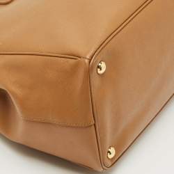 Pre Owned Prada Caramel Brown Saffiano Lux Leather Large Galleria Double Zip Tote