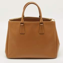 Pre Owned Prada Caramel Brown Saffiano Lux Leather Large Galleria Double Zip Tote