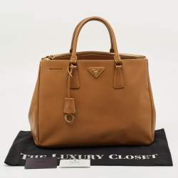 Pre Owned Prada Caramel Brown Saffiano Lux Leather Large Galleria Double Zip Tote