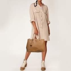 Pre Owned Prada Caramel Brown Saffiano Lux Leather Large Galleria Double Zip Tote