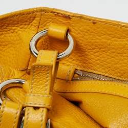 Pre Owned Prada Yellow/Natural Raffia and Leather Front Pocket Satchel