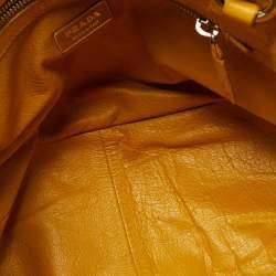 Pre Owned Prada Yellow/Natural Raffia and Leather Front Pocket Satchel