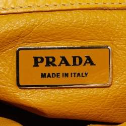 Pre Owned Prada Yellow/Natural Raffia and Leather Front Pocket Satchel
