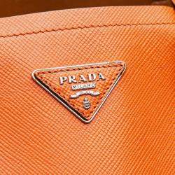 Pre Owned Prada Orange Medium Saffiano Cuir Double Satchel