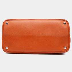 Pre Owned Prada Orange Medium Saffiano Cuir Double Satchel