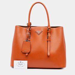 Pre Owned Prada Orange Medium Saffiano Cuir Double Satchel