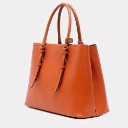 Pre Owned Prada Orange Medium Saffiano Cuir Double Satchel