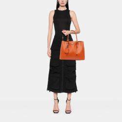 Pre Owned Prada Orange Medium Saffiano Cuir Double Satchel
