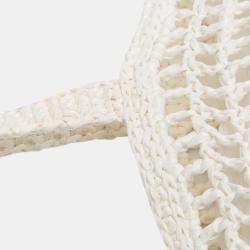 Pre Owned Prada White Raffia Effect Crochet Logo Embroidered Tote