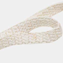 Pre Owned Prada White Raffia Effect Crochet Logo Embroidered Tote