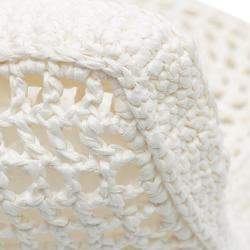 Pre Owned Prada White Raffia Effect Crochet Logo Embroidered Tote