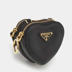 Pre Owned Prada Black Saffiano Leather Heart Double Pouch