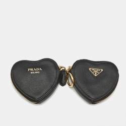 Pre Owned Prada Black Saffiano Leather Heart Double Pouch