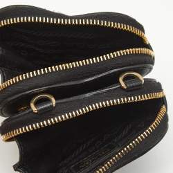 Pre Owned Prada Black Saffiano Leather Heart Double Pouch