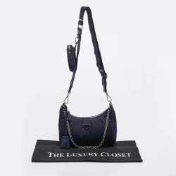Pre Owned Prada Navy Blue Nylon and Saffiano Leather Re-Edition 2005 Shoulder Bag