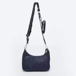 Pre Owned Prada Navy Blue Nylon and Saffiano Leather Re-Edition 2005 Shoulder Bag