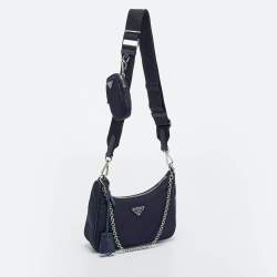 Pre Owned Prada Navy Blue Nylon and Saffiano Leather Re-Edition 2005 Shoulder Bag