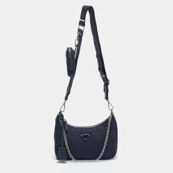 Pre Owned Prada Navy Blue Nylon and Saffiano Leather Re-Edition 2005 Shoulder Bag