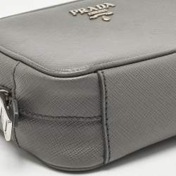 Pre Owned Prada Grey Saffiano Leather Mini Camera Crossbody Bag