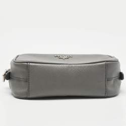 Pre Owned Prada Grey Saffiano Leather Mini Camera Crossbody Bag