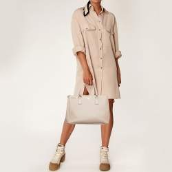 Pre Owned Prada Nude Saffino Leather Medium Double Zip Tote