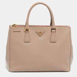 Pre Owned Prada Nude Saffino Leather Medium Double Zip Tote