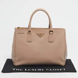 Pre Owned Prada Nude Saffino Leather Medium Double Zip Tote