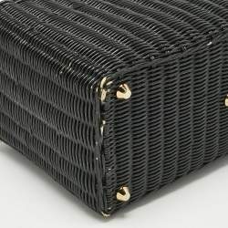 Pre Owned Prada Black Wicker and Canvas Large Midollino Tote