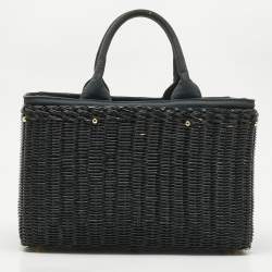 Pre Owned Prada Black Wicker and Canvas Large Midollino Tote