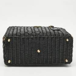 Pre Owned Prada Black Wicker and Canvas Large Midollino Tote