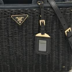 Pre Owned Prada Black Wicker and Canvas Large Midollino Tote