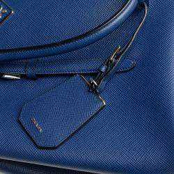 Pre Owned Prada Blue Medium Saffiano Cuir Double Satchel