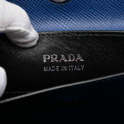 Pre Owned Prada Blue Medium Saffiano Cuir Double Satchel