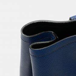Pre Owned Prada Blue Medium Saffiano Cuir Double Satchel