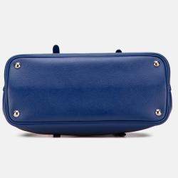 Pre Owned Prada Blue Medium Saffiano Cuir Double Satchel