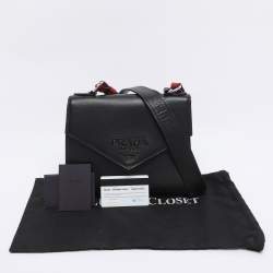 Pre Owned Prada Black Saffiano Cuir Leather Monochrome Shoulder Bag